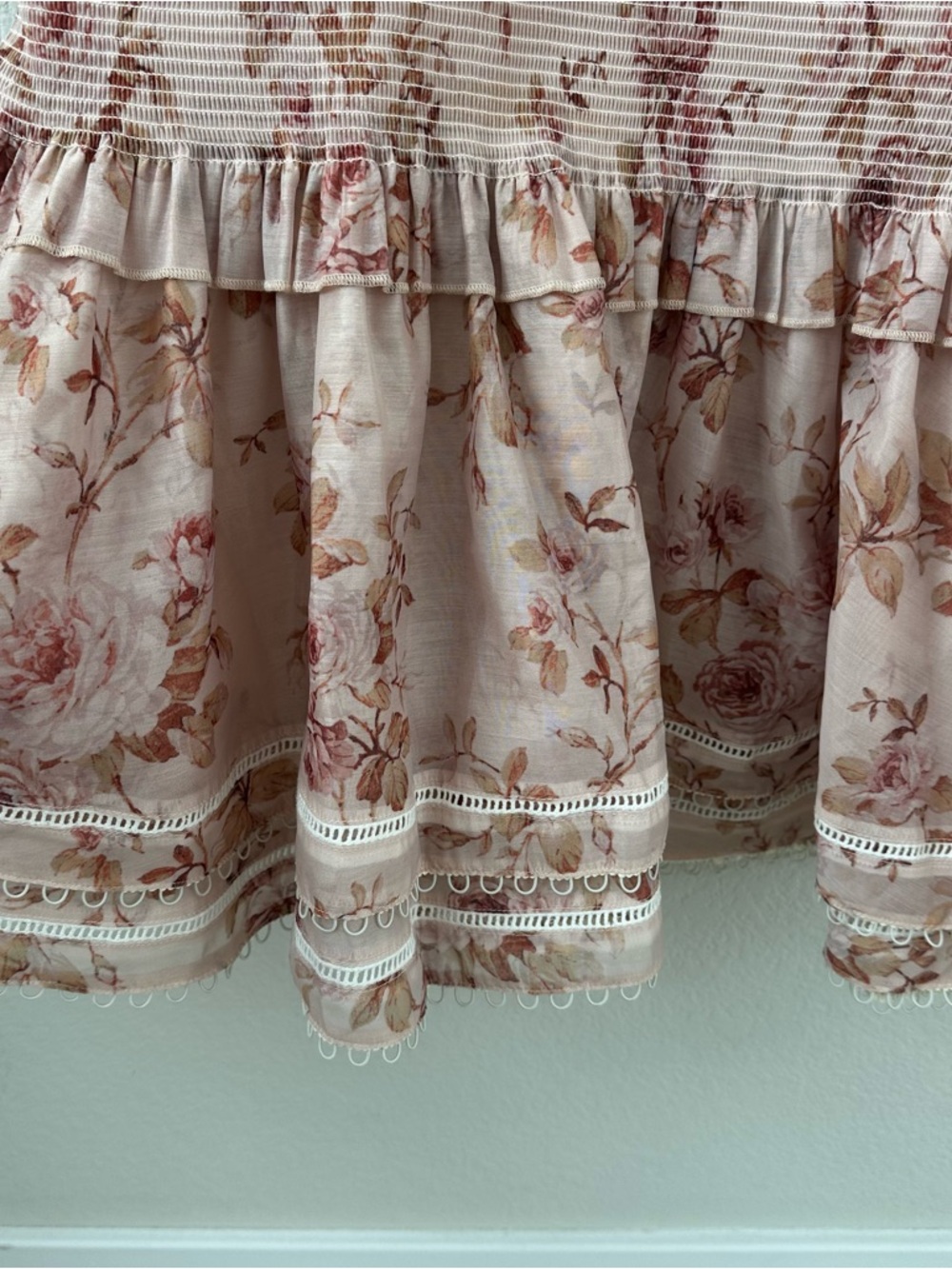 V. Chapman pink Lily Floral elastic ruched ruffle Midi Dress SZ 0 - Picture 4 of 7